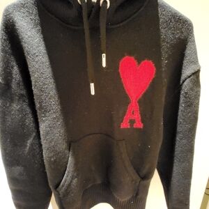 Ami Alexandre Mattiussi Black Cowl Sweater with Red Heart